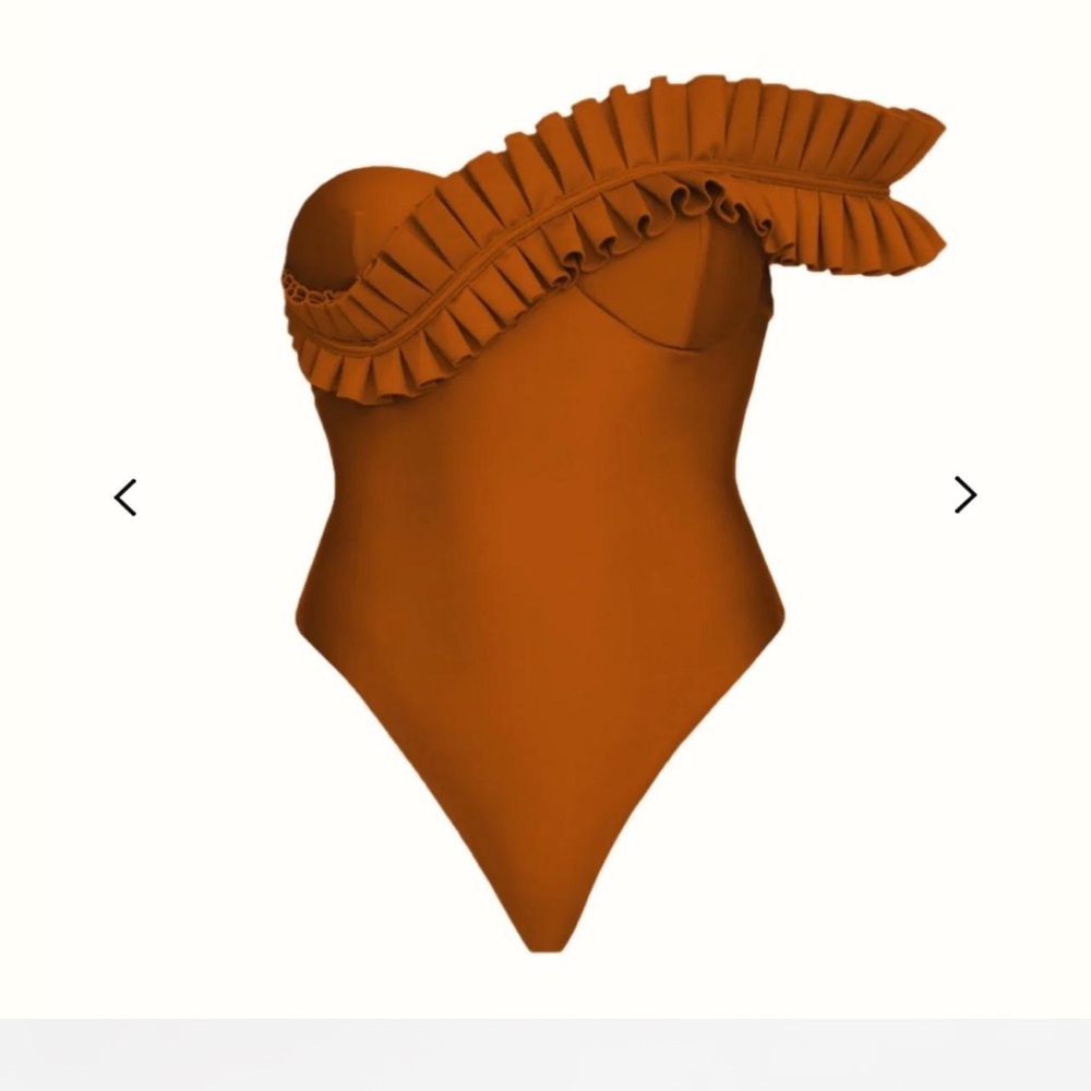 Andrea Iyamah Bronze One-Shoulder Swimsuit
